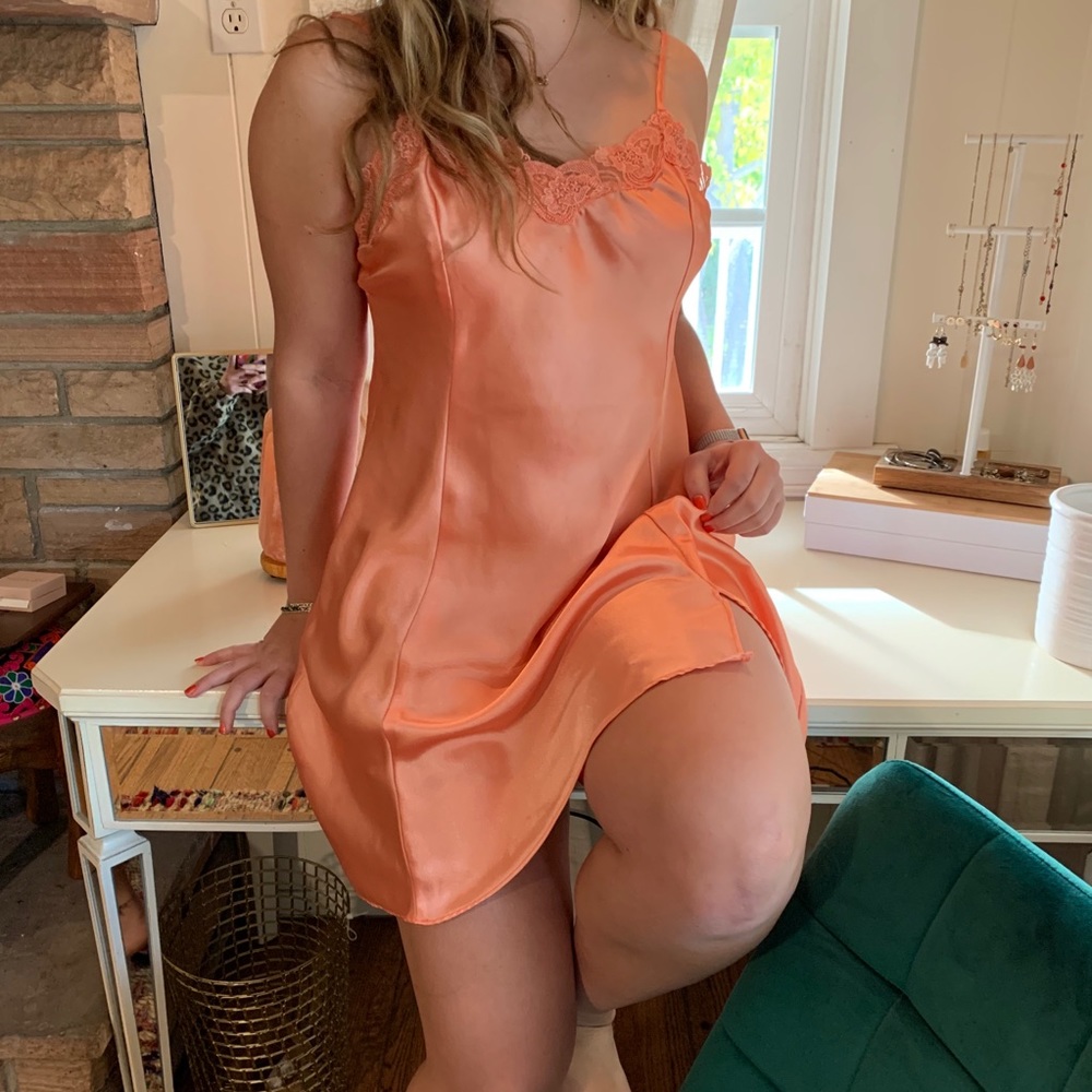 Peach silk slip dress